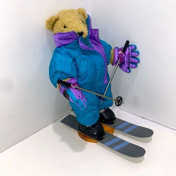 Tender Heart Treasures Vintage Kids Skiing Teddy Bear Toy - Blue and Purple - Picture 10 of 10